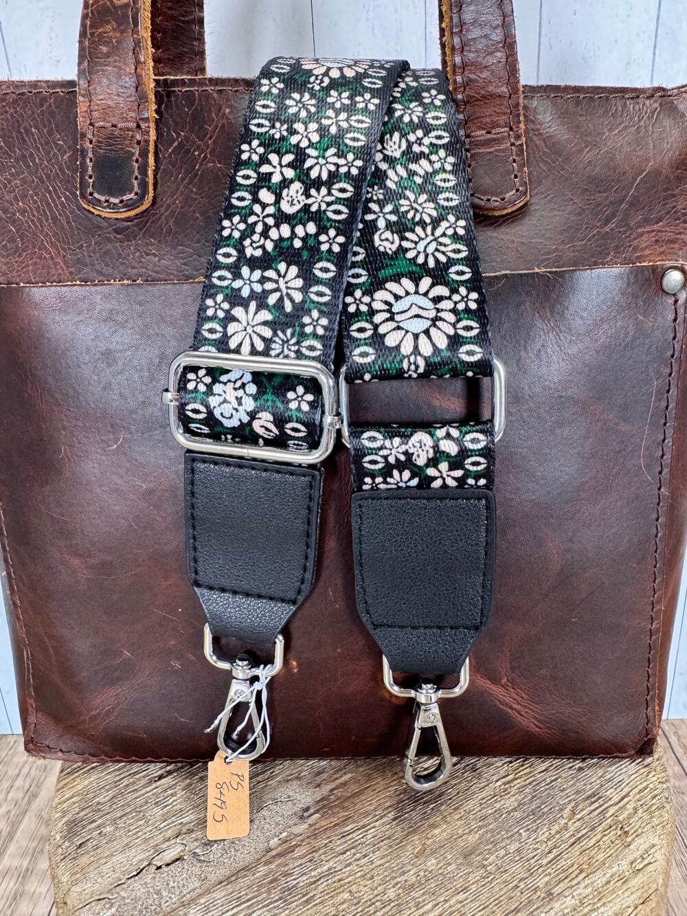 Black Pink Flower Purse Strap Black Crossbody Boho Purse Strap Silver